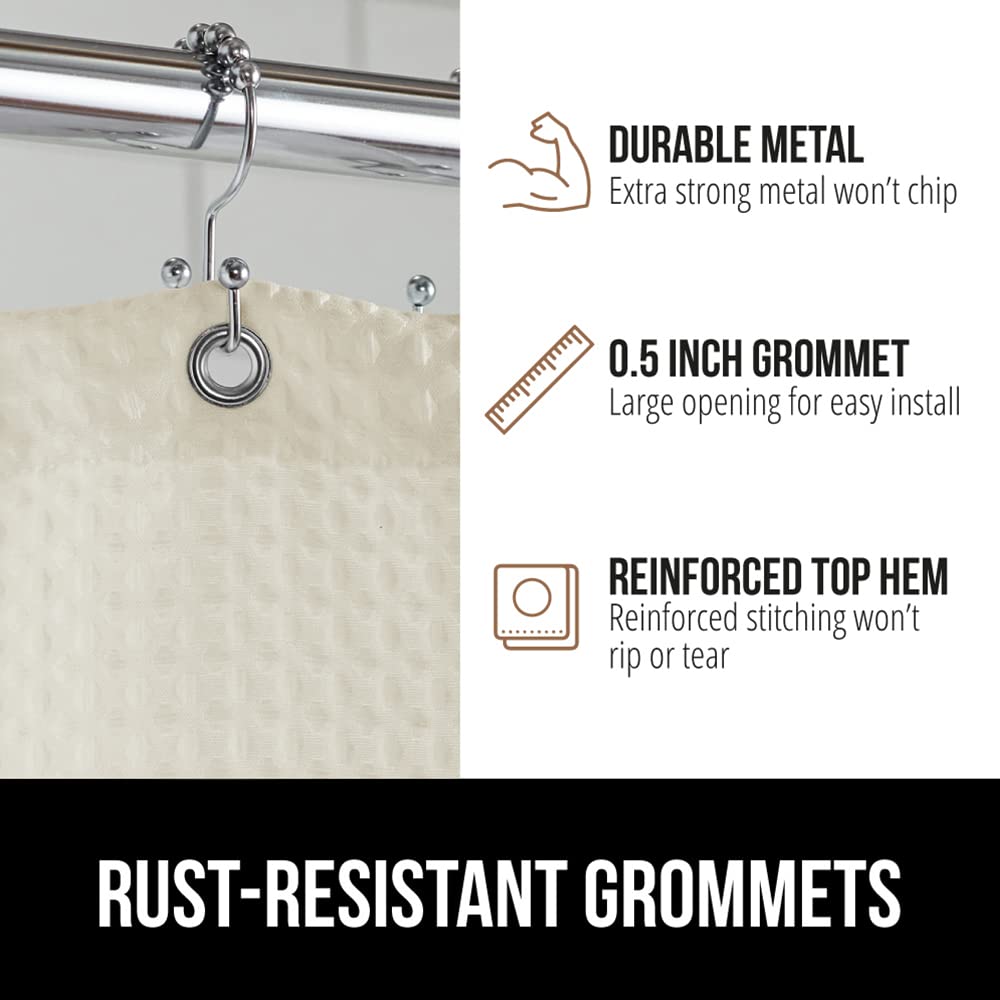 GORILLA GRIP Waffle Shower Curtain, Thick Weighted Fabric, Wrinkle and Rust Resistant, Classic Hotel Quality Design, Heavy Duty Long Curtains for Bathroom Showers, Bath Tubs, Machine Wash, 72x72 White
