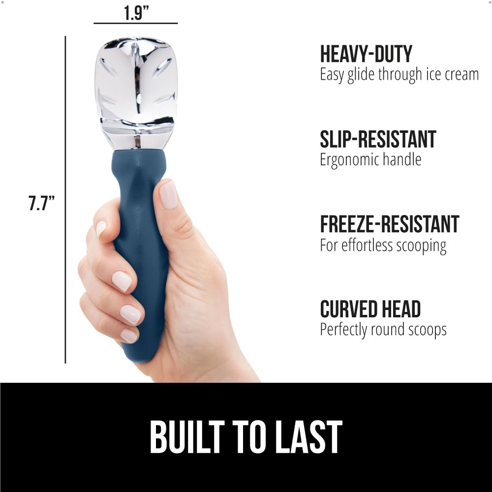 GORILLA GRIP BPA-Free Heavy Duty Ice Cream Scoop, Comfortable Ergonomic Handle, Professional Grade Scooper for Perfect Round Scoops, Spoon Frozen Hard Gelato, Sorbet, Cookie Dough, Kitchen Tool, Black