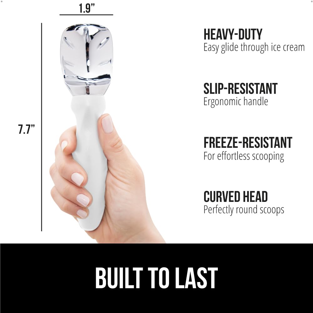 GORILLA GRIP BPA-Free Heavy Duty Ice Cream Scoop, Comfortable Ergonomic Handle, Professional Grade Scooper for Perfect Round Scoops, Spoon Frozen Hard Gelato, Sorbet, Cookie Dough, Kitchen Tool, Black