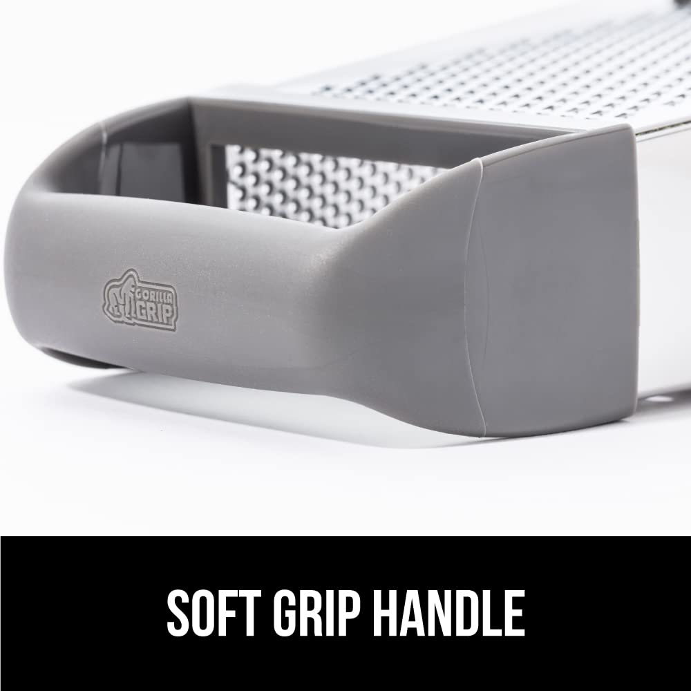 GORILLA GRIP 4-Sided Stainless Steel Cheese Grater With Container, 100% BPA-Free Box Grater, Slip Resistant Base and Handle, Grate Parmesan, Hard Cheeses, Shred Vegetables, Dishwasher Safe, Black