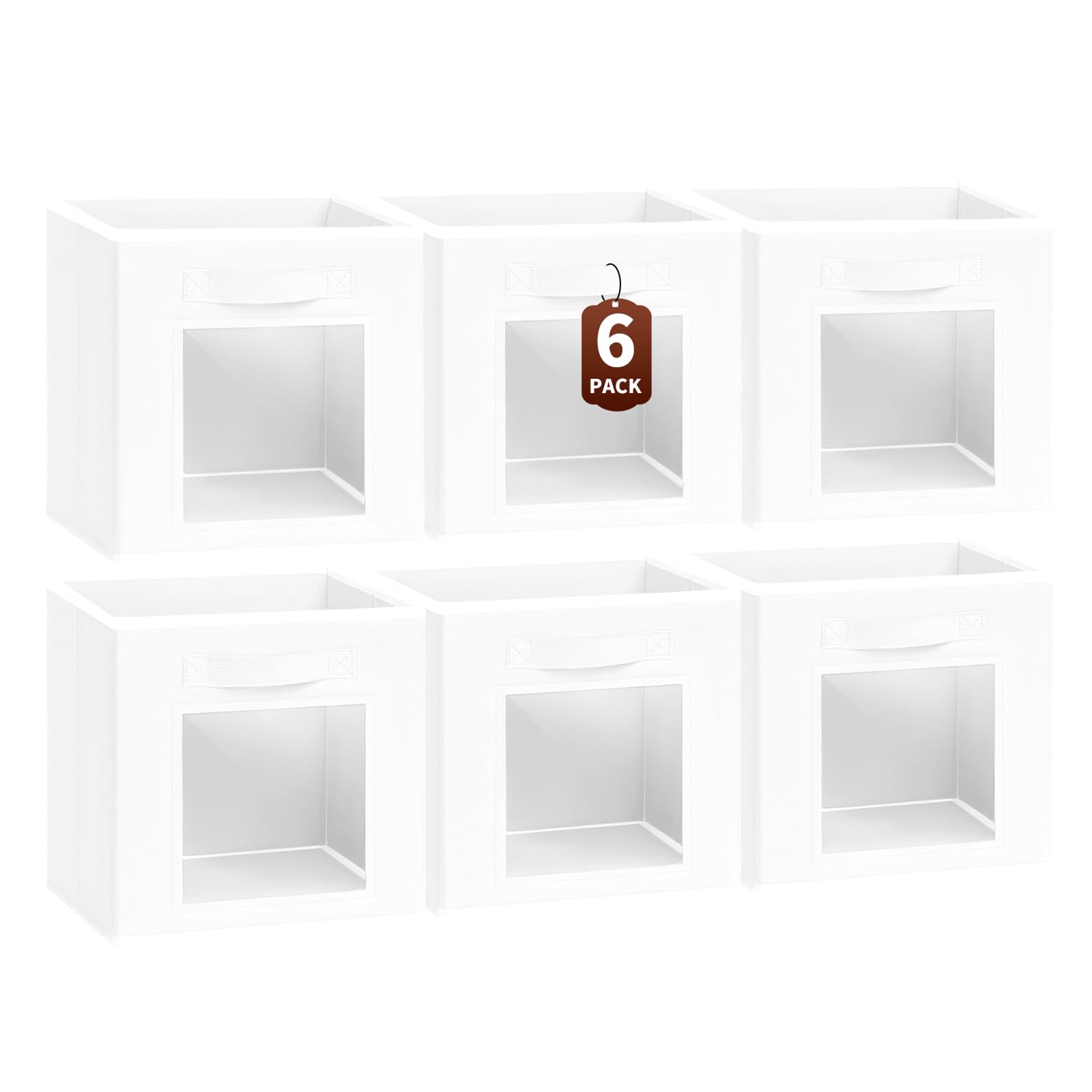 Homsorout Storage Cube 11 Inch - Cube Storage Bins with Window, Closet Storage Baskets with Handle, Fabric Bins for Closet, Shelves, Toys, Clothes, Set of 6, Grey