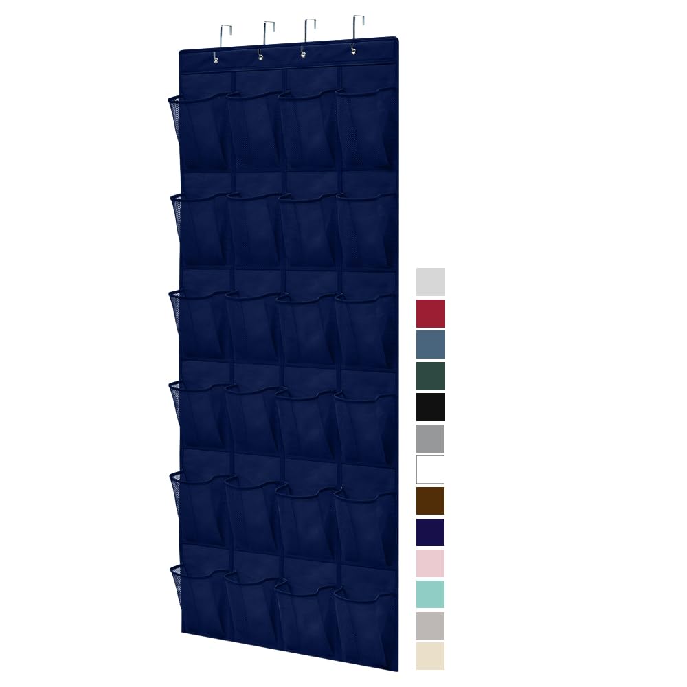 GORILLA GRIP Over the Door Shoe Organizer, 24 Large Breathable Mesh Pockets, Space Saving Hanging Storage Holder, Closet Rack Hanger Holds Up to 40 lbs, Hangs on Closets for Shoes, Accessories, Black
