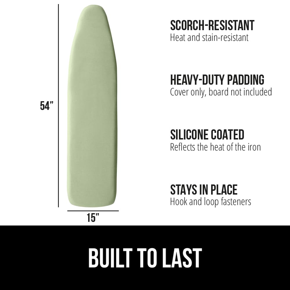 GORILLA GRIP The Original Ironing Board Cover and Pad, Silicone Coating, Thick Scorch Resistant Padding, Heavy Duty Iron Covers Standard Boards, Hook and Loop Fastener Strap, Silver, 15x54