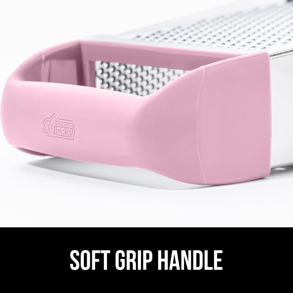 GORILLA GRIP 4-Sided Stainless Steel Cheese Grater With Container, 100% BPA-Free Box Grater, Slip Resistant Base and Handle, Grate Parmesan, Hard Cheeses, Shred Vegetables, Dishwasher Safe, Black