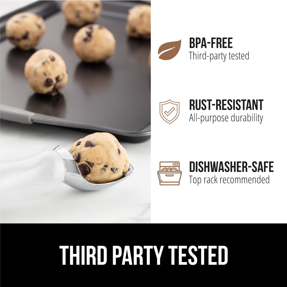 GORILLA GRIP BPA-Free Heavy Duty Ice Cream Scoop, Comfortable Ergonomic Handle, Professional Grade Scooper for Perfect Round Scoops, Spoon Frozen Hard Gelato, Sorbet, Cookie Dough, Kitchen Tool, Black