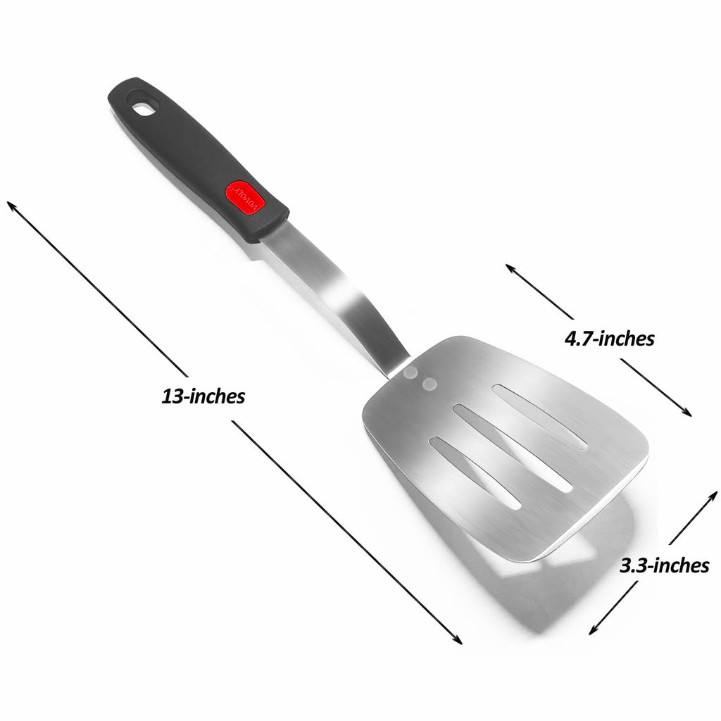 Stainless Steel Spatula Turner, Slotted Metal Spatula for Kitchen Use,VOVOLY Heavy Duty Cooking Turner, Wide Blade with Beveled Edge and Heat Resistant Silicone Handle, Dishwasher Safe
