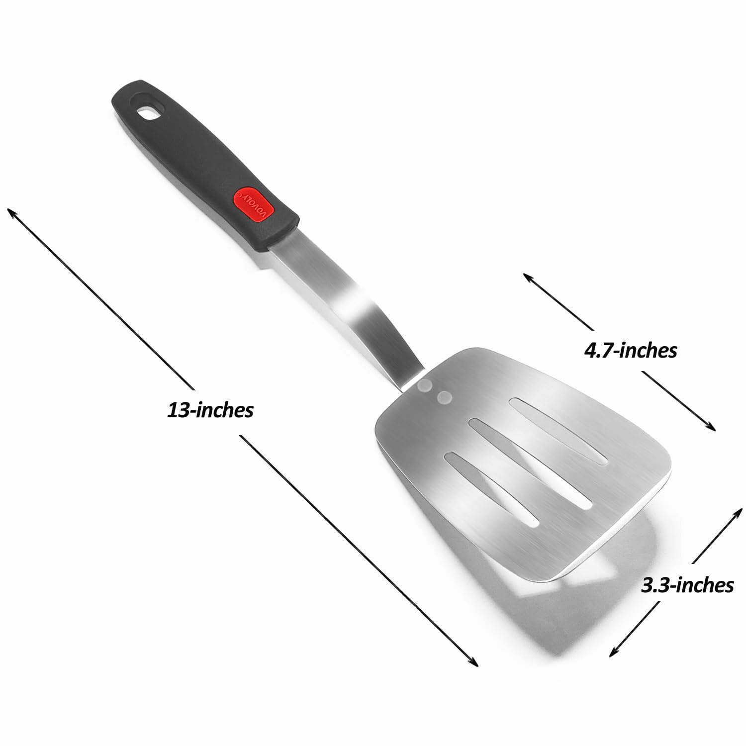 Stainless Steel Spatula Turner, Slotted Metal Spatula for Kitchen Use,VOVOLY Heavy Duty Cooking Turner, Wide Blade with Beveled Edge and Heat Resistant Silicone Handle, Dishwasher Safe