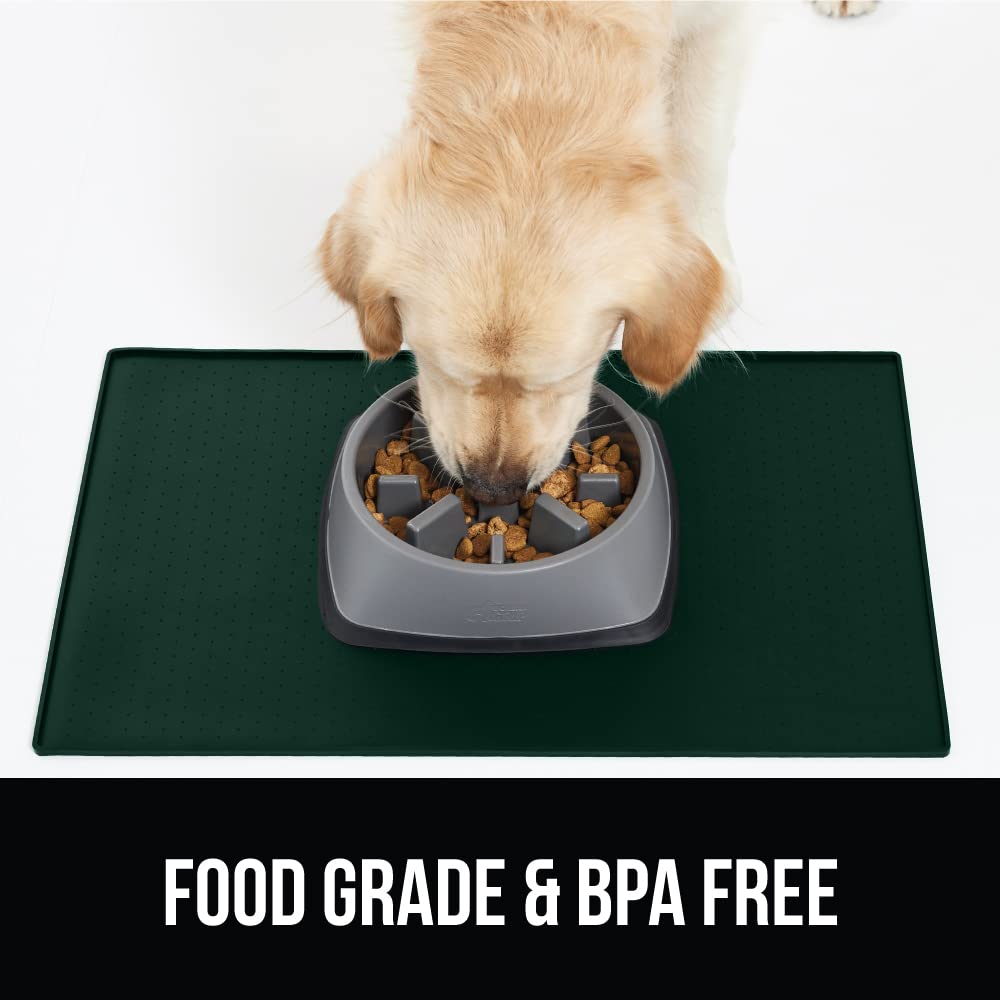 GORILLA GRIP 100% Waterproof Raised Edge BPA Free Silicone Pet Feeding Mat, Dog Cat Food Mats Contain Spills Protects Floors, Placemats for Cats and Dogs Water Bowl, Pets Accessories 18.5x11.5 Gray