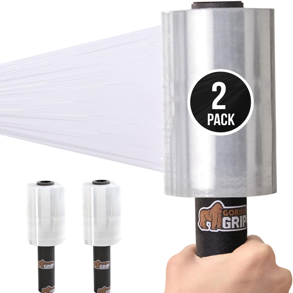 GORILLA GRIP 500% Stretch Film Heavy Duty Plastic, 1000ft Shrink Wrap Roll 17" Puncture Resistant, Industrial Strength for Shipping, Pallet Storing, Moving, Packing Furniture Protection 1 Pack Clear