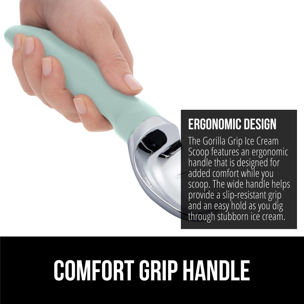 GORILLA GRIP BPA-Free Heavy Duty Ice Cream Scoop, Comfortable Ergonomic Handle, Professional Grade Scooper for Perfect Round Scoops, Spoon Frozen Hard Gelato, Sorbet, Cookie Dough, Kitchen Tool, Black