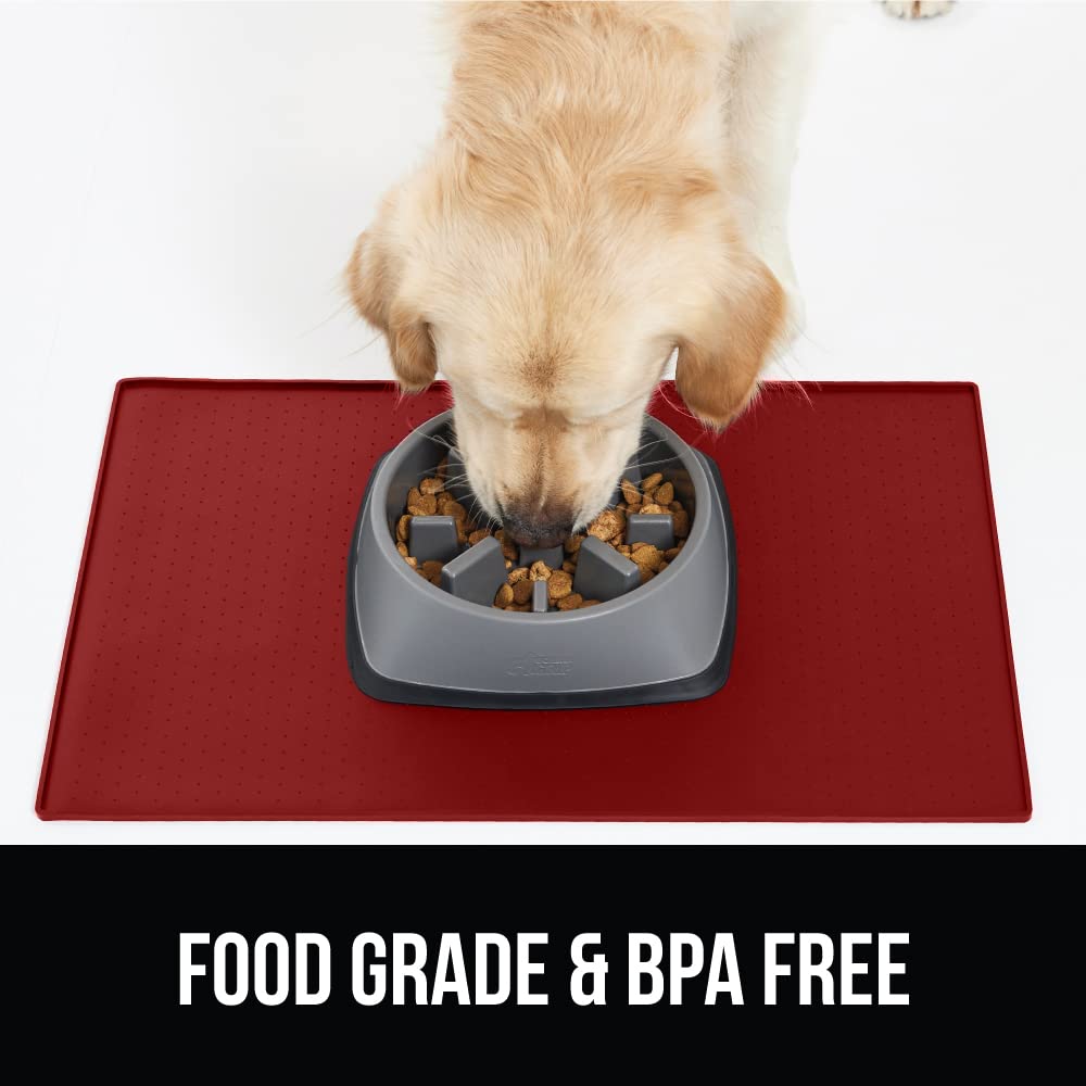 GORILLA GRIP 100% Waterproof Raised Edge BPA Free Silicone Pet Feeding Mat, Dog Cat Food Mats Contain Spills Protects Floors, Placemats for Cats and Dogs Water Bowl, Pets Accessories 18.5x11.5 Gray
