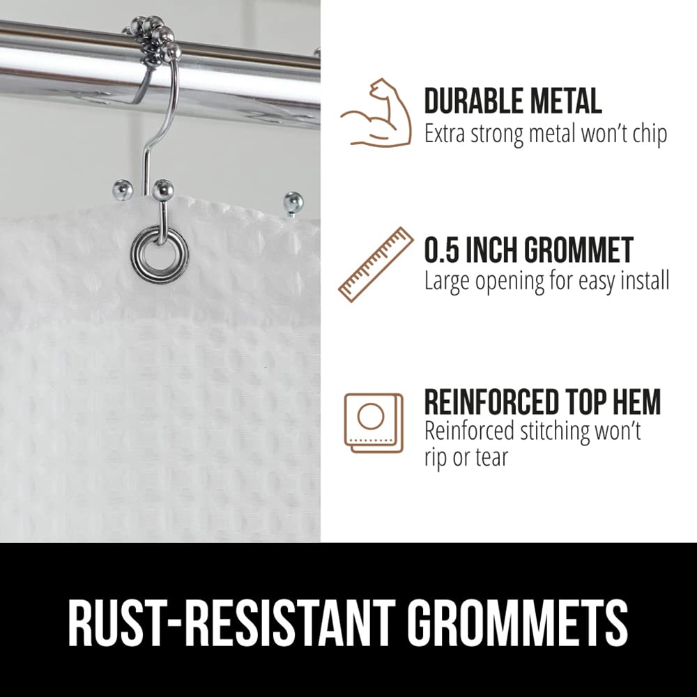 GORILLA GRIP Waffle Shower Curtain, Thick Weighted Fabric, Wrinkle and Rust Resistant, Classic Hotel Quality Design, Heavy Duty Long Curtains for Bathroom Showers, Bath Tubs, Machine Wash, 72x72 White