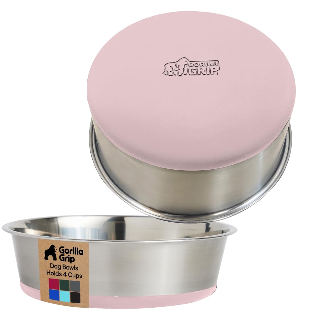 GORILLA GRIP Dog Bowls, Heavy Duty 304 Stainless Steel, Holds 2 Cups Each (16 fl oz) Food and Water Bowl for Feeding Dogs and Cats, Dishwasher Safe, Rust Resistant, BPA Free Rubber Base Set of 2 Black