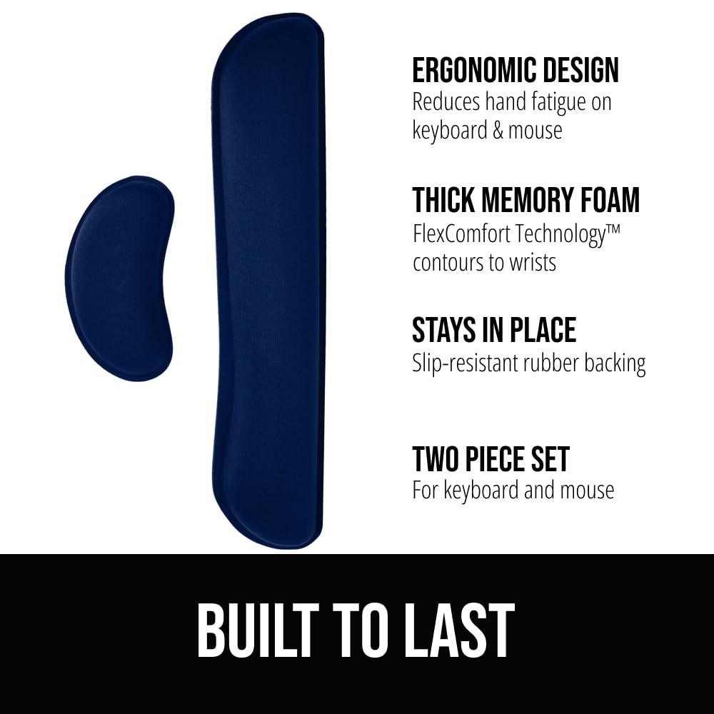GORILLA GRIP Silky Memory Foam Wrist Rest for Computer Keyboard, Mouse, Ergonomic Design for Typing Pain Relief, Desk Pads Support Hand and Arm, Mousepad Rests, Stain Resistant, 2 Piece Pad, Black