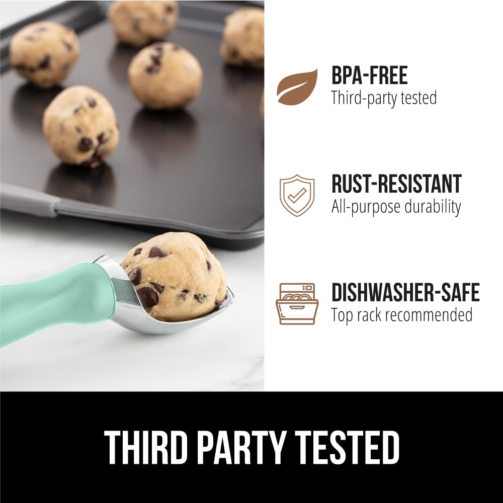 GORILLA GRIP BPA-Free Heavy Duty Ice Cream Scoop, Comfortable Ergonomic Handle, Professional Grade Scooper for Perfect Round Scoops, Spoon Frozen Hard Gelato, Sorbet, Cookie Dough, Kitchen Tool, Black