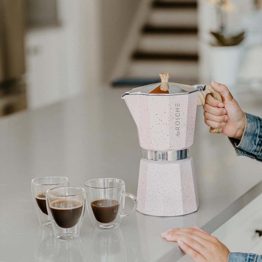 GROSCHE Milano Moka pot, Stovetop Espresso maker, Greca Coffee Maker, Stovetop coffee maker and espresso maker percolator (Grey, 6 cup)
