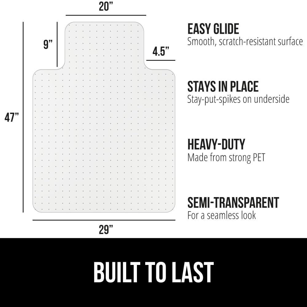 GORILLA GRIP Slip Resistant Clear Office Chair Mat for Carpet Floors, 36x48 Smooth Rolling Glide Under Desk, Heavy Duty Plastic Computer Mats and Carpeted Floor Protector, Work and Gaming Chairs