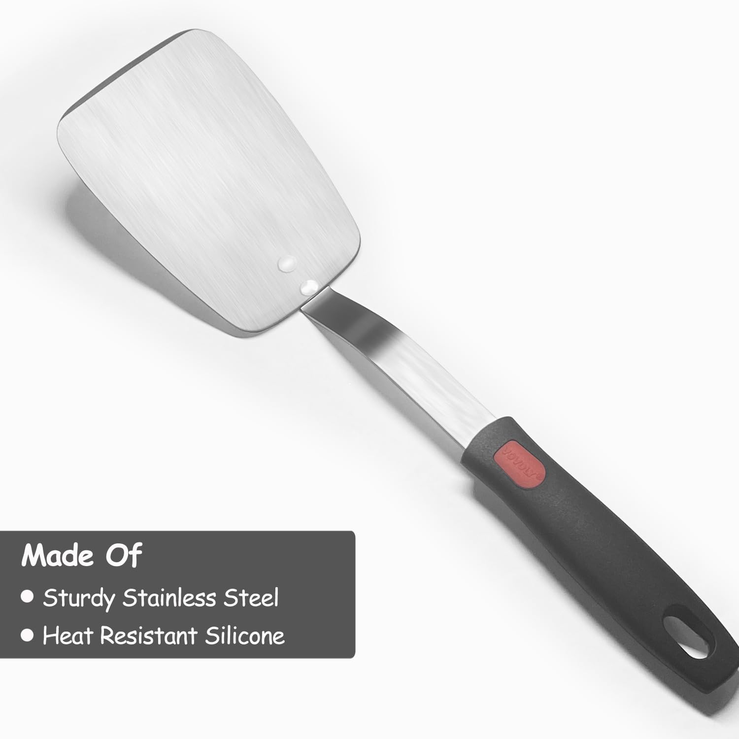 Stainless Steel Spatula Turner, Slotted Metal Spatula for Kitchen Use,VOVOLY Heavy Duty Cooking Turner, Wide Blade with Beveled Edge and Heat Resistant Silicone Handle, Dishwasher Safe