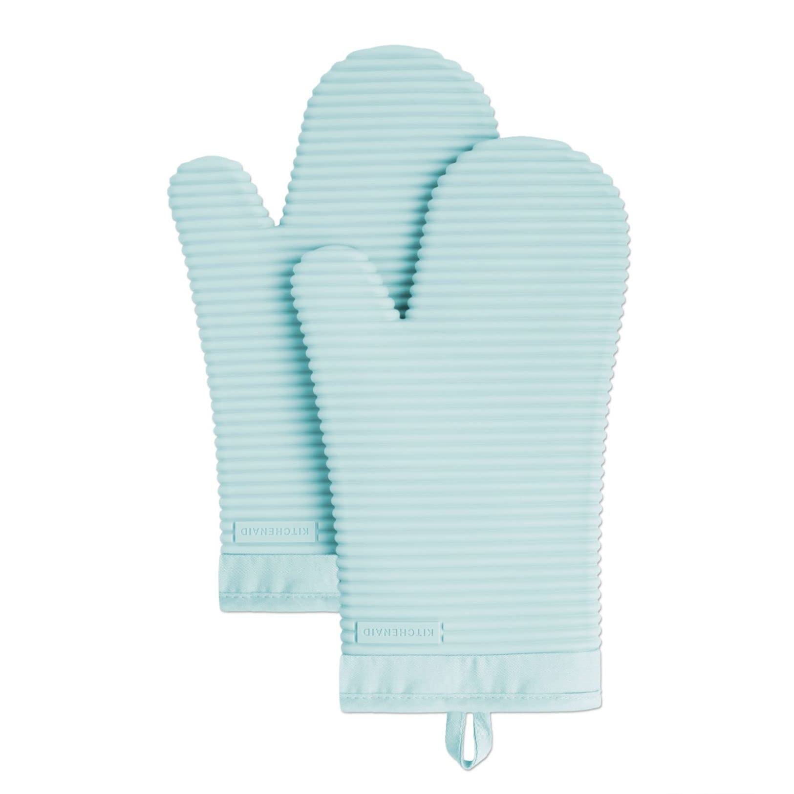 KITCHENAID Ribbed Soft Silicone Oven Mitt 2-Pack Set, 7.5"x13", Milkshake