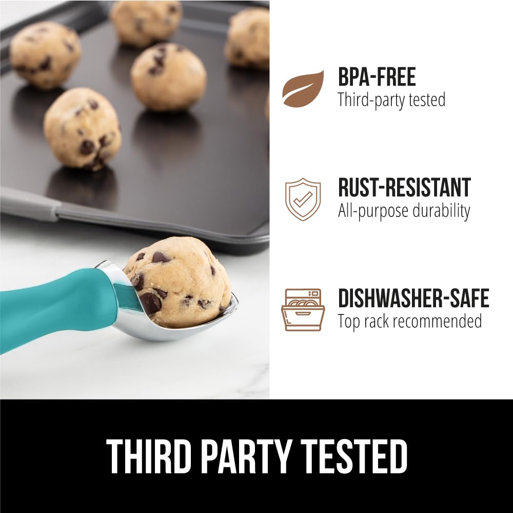 GORILLA GRIP BPA-Free Heavy Duty Ice Cream Scoop, Comfortable Ergonomic Handle, Professional Grade Scooper for Perfect Round Scoops, Spoon Frozen Hard Gelato, Sorbet, Cookie Dough, Kitchen Tool, Black
