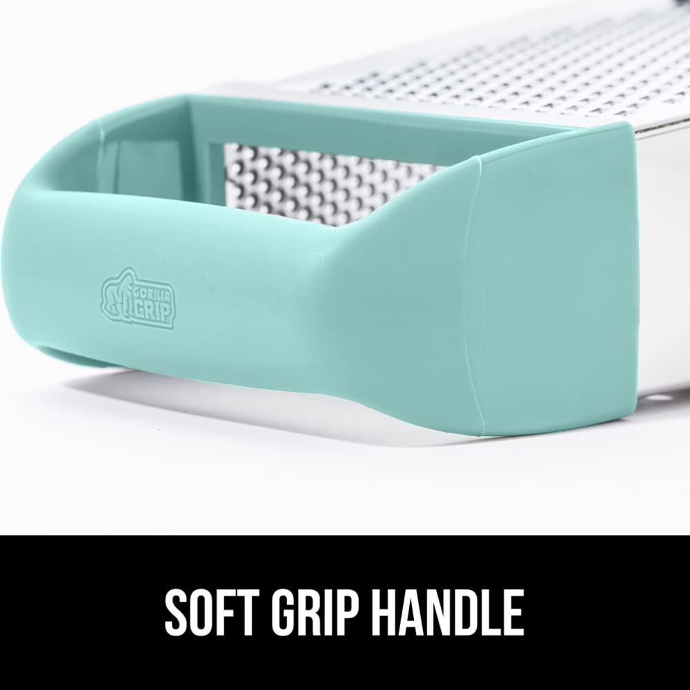 GORILLA GRIP 4-Sided Stainless Steel Cheese Grater With Container, 100% BPA-Free Box Grater, Slip Resistant Base and Handle, Grate Parmesan, Hard Cheeses, Shred Vegetables, Dishwasher Safe, Black