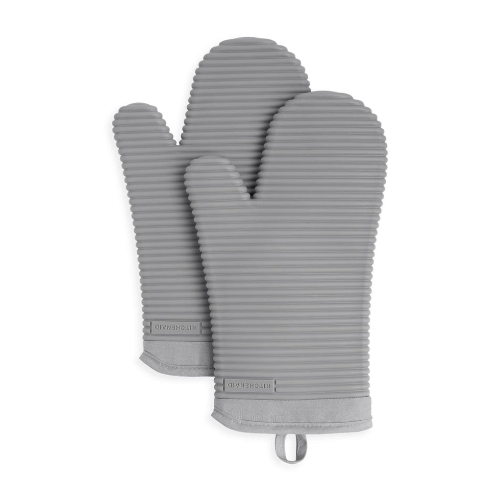 KITCHENAID Ribbed Soft Silicone Oven Mitt 2-Pack Set, 7.5"x13", Milkshake