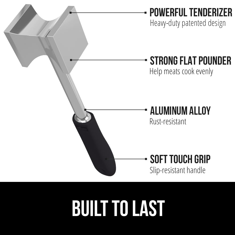 GORILLA GRIP BPA-Free Patented Dual-Sided Meat Tenderizer Tool, Soft Comfortable Handle, Heavy Duty Kitchen Mallet for Steak, Beef, Cutlets, Commercial Grade Chicken Pounder, Dishwasher Safe, Black