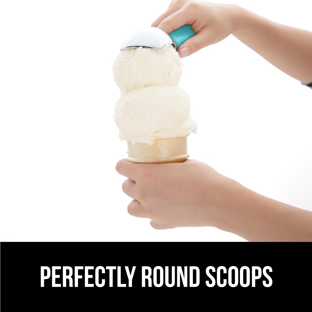 GORILLA GRIP BPA-Free Heavy Duty Ice Cream Scoop, Comfortable Ergonomic Handle, Professional Grade Scooper for Perfect Round Scoops, Spoon Frozen Hard Gelato, Sorbet, Cookie Dough, Kitchen Tool, Black