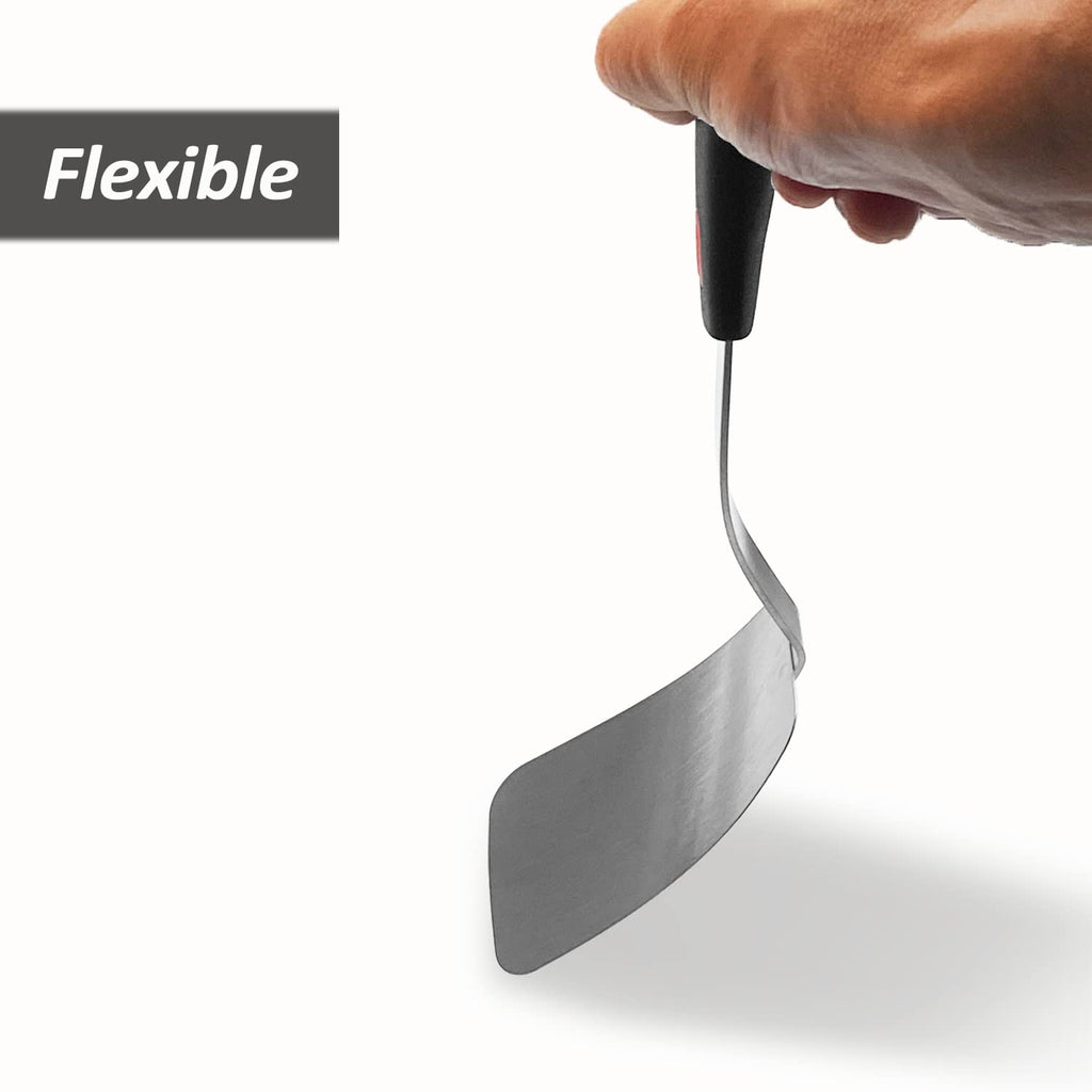 Stainless Steel Flexible Spatula Turner, Thin Slotted Metal Spatula for Cast Iron Skillet, Thin Blade and Heat Resistant Silicone Handle, Great for Egg, Cookie, Meat, Crep, Large