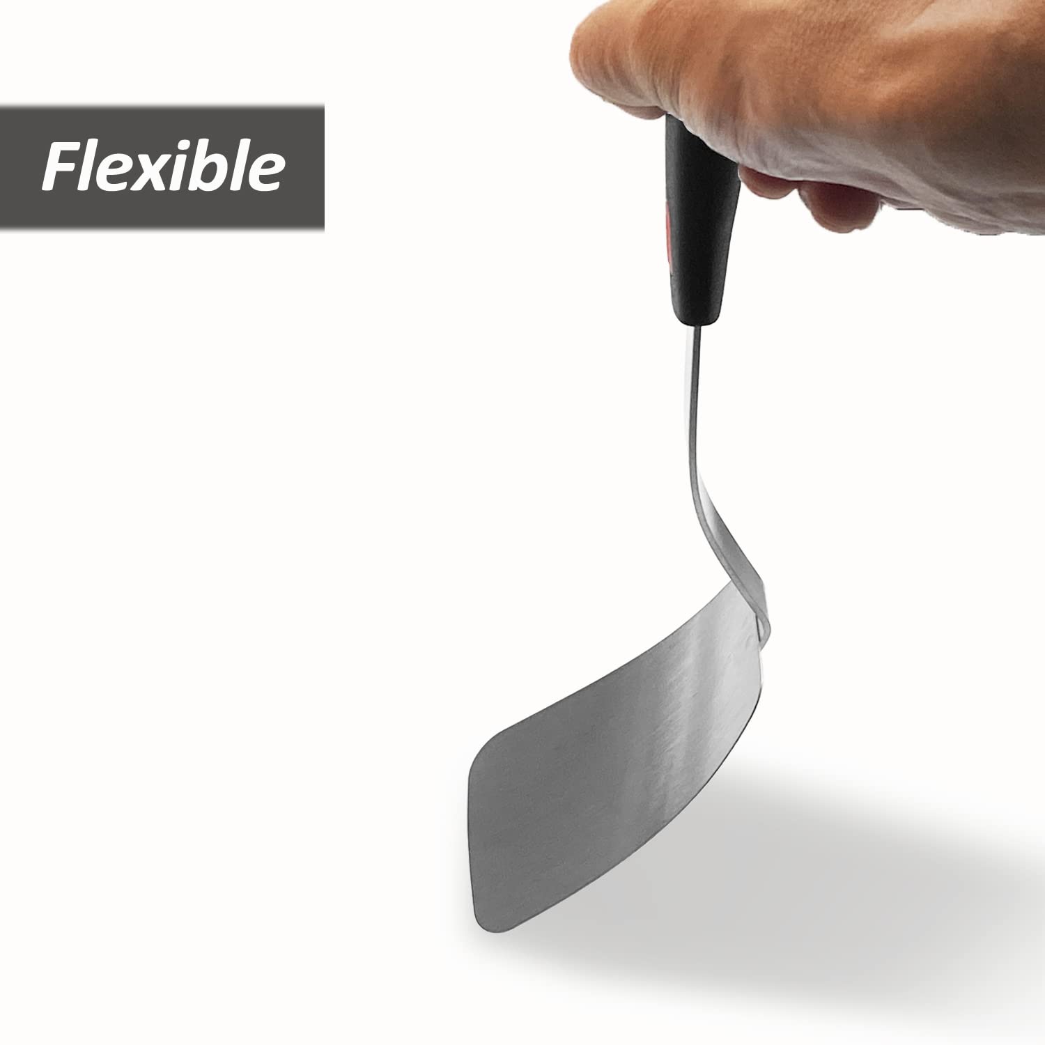 Stainless Steel Flexible Spatula Turner, Thin Slotted Metal Spatula for Cast Iron Skillet, Thin Blade and Heat Resistant Silicone Handle, Great for Egg, Cookie, Meat, Crep, Large