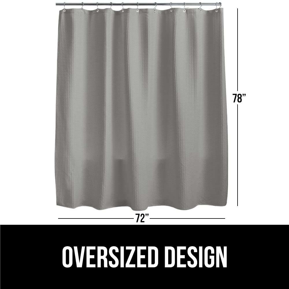 GORILLA GRIP Waffle Shower Curtain, Thick Weighted Fabric, Wrinkle and Rust Resistant, Classic Hotel Quality Design, Heavy Duty Long Curtains for Bathroom Showers, Bath Tubs, Machine Wash, 72x72 White