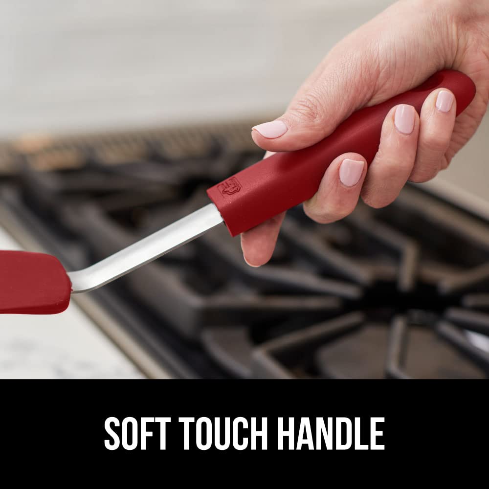 GORILLA GRIP Food Grade Flexible Silicone Spatula, Heat Resistant Head for Nonstick Frying Pan, Patented Soft Rubber Handle for Comfort, Non-Scratch Kitchen Turner, Flip Eggs Burgers, 11.6 in, Black