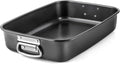 HONGBAKE Lasagna Pan 3 Inch Deep, 15x10" Baking Pan for Oven, Nonstick Cake Baking Dish for Brownie, Roasting Pans with Stainless Steel Handles, Heavy Duty, Dishwasher Safe, Dark Grey