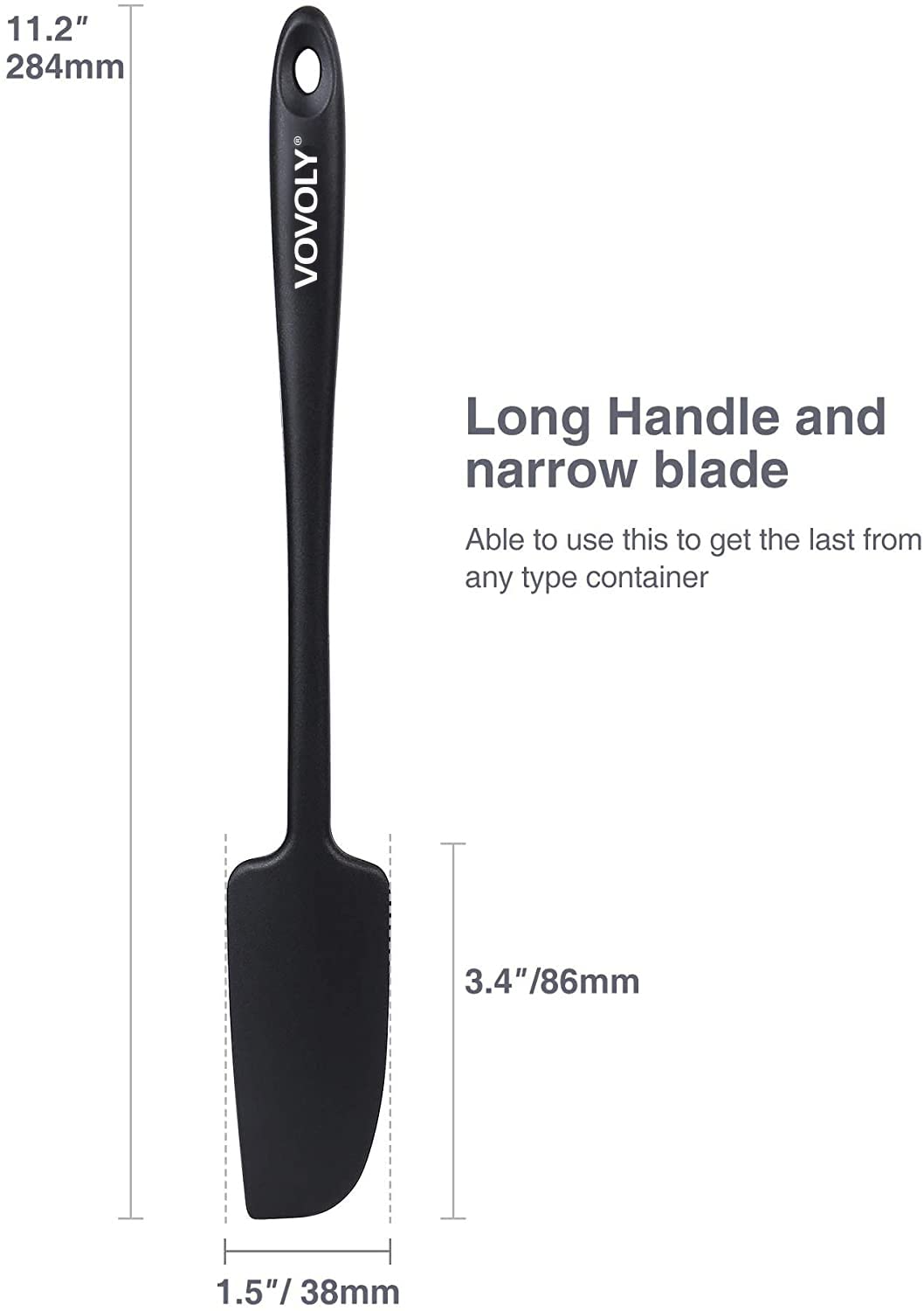 Silicone Jar Spatula, Small Rubber Scraper, Spatulas Silicone Heat Resistant, Seamless,Non StIck Cookware 11.2 Inch, Black.