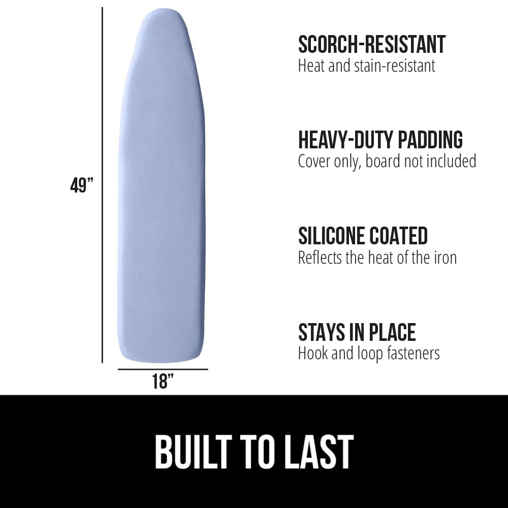 GORILLA GRIP The Original Ironing Board Cover and Pad, Silicone Coating, Thick Scorch Resistant Padding, Heavy Duty Iron Covers Standard Boards, Hook and Loop Fastener Strap, Silver, 15x54