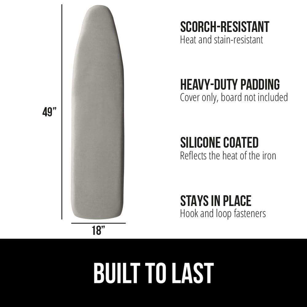 GORILLA GRIP The Original Ironing Board Cover and Pad, Silicone Coating, Thick Scorch Resistant Padding, Heavy Duty Iron Covers Standard Boards, Hook and Loop Fastener Strap, Silver, 15x54