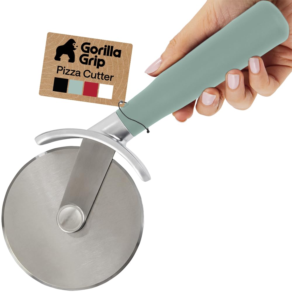 GORILLA GRIP BPA-Free Large Pizza Cutter Wheel, 9 Inch, Sharp Stainless Steel Blade, Slip Resistant Handle with Thumb Guard Protection, Slice Thick or Thin Pizzas, Pie, Pastries in Seconds, Black