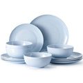 KINGSTONE 12-Piece Bone China Dinnerware Set for 4, Lightweight and Durable, Microwave and Dishwasher Safe, White Plates and Bowls for Everyday Use