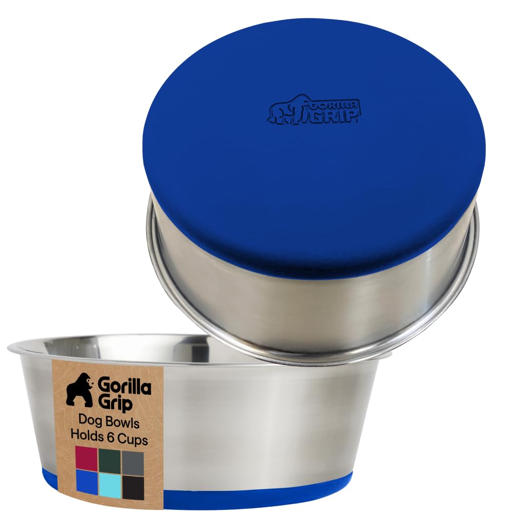 GORILLA GRIP Dog Bowls, Heavy Duty 304 Stainless Steel, Holds 2 Cups Each (16 fl oz) Food and Water Bowl for Feeding Dogs and Cats, Dishwasher Safe, Rust Resistant, BPA Free Rubber Base Set of 2 Black