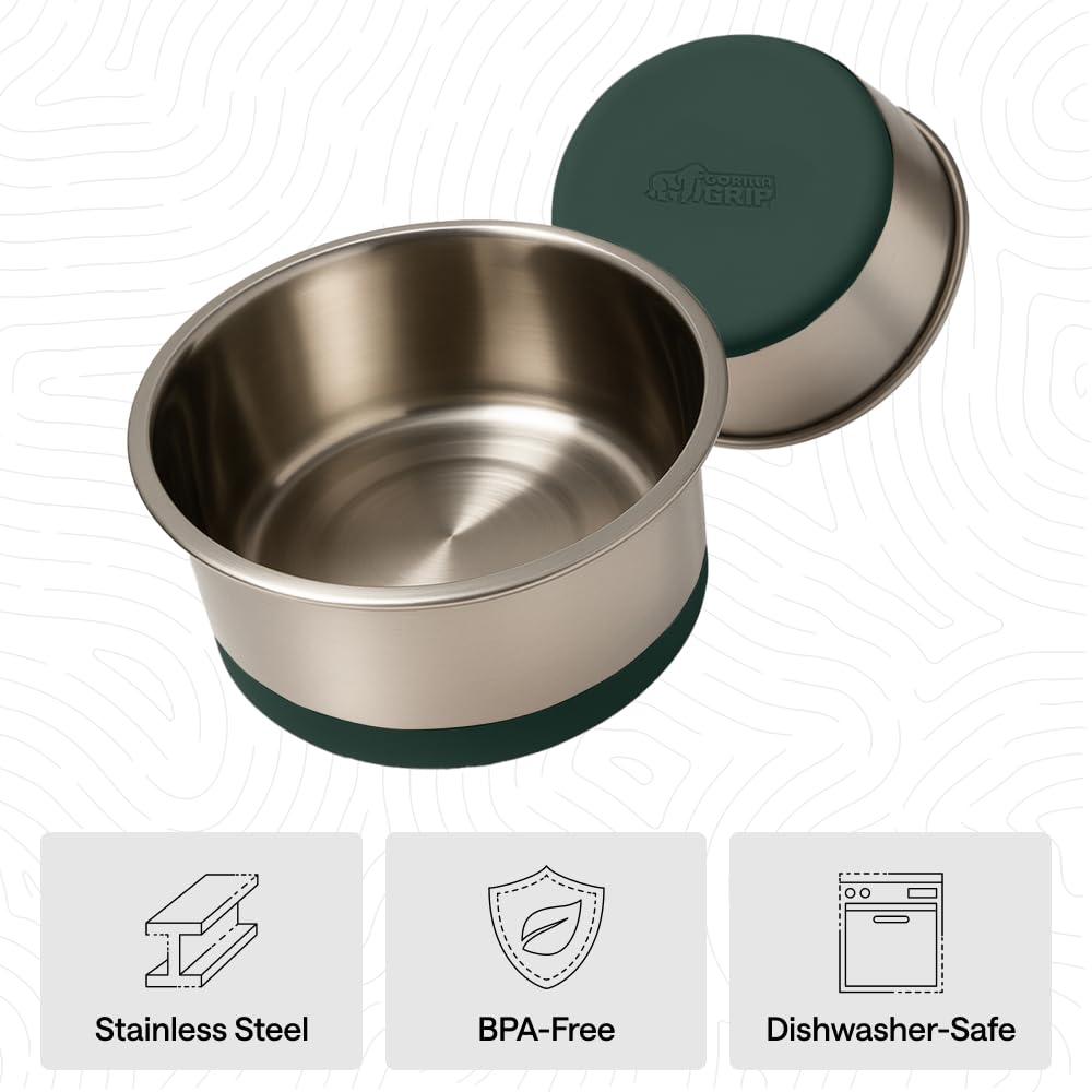 GORILLA GRIP Dog Bowls, Heavy Duty 304 Stainless Steel, Holds 2 Cups Each (16 fl oz) Food and Water Bowl for Feeding Dogs and Cats, Dishwasher Safe, Rust Resistant, BPA Free Rubber Base Set of 2 Black