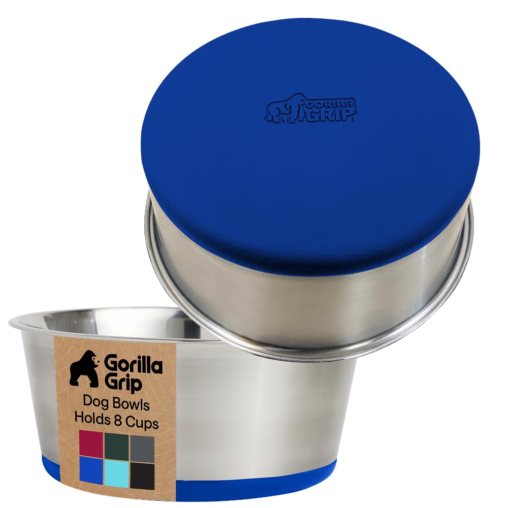 GORILLA GRIP Dog Bowls, Heavy Duty 304 Stainless Steel, Holds 2 Cups Each (16 fl oz) Food and Water Bowl for Feeding Dogs and Cats, Dishwasher Safe, Rust Resistant, BPA Free Rubber Base Set of 2 Black