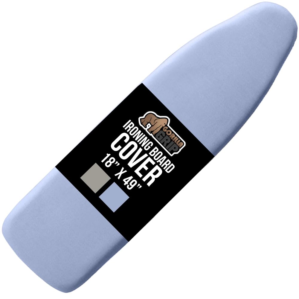 GORILLA GRIP The Original Ironing Board Cover and Pad, Silicone Coating, Thick Scorch Resistant Padding, Heavy Duty Iron Covers Standard Boards, Hook and Loop Fastener Strap, Silver, 15x54