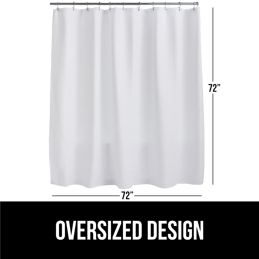 GORILLA GRIP Waffle Shower Curtain, Thick Weighted Fabric, Wrinkle and Rust Resistant, Classic Hotel Quality Design, Heavy Duty Long Curtains for Bathroom Showers, Bath Tubs, Machine Wash, 72x72 White