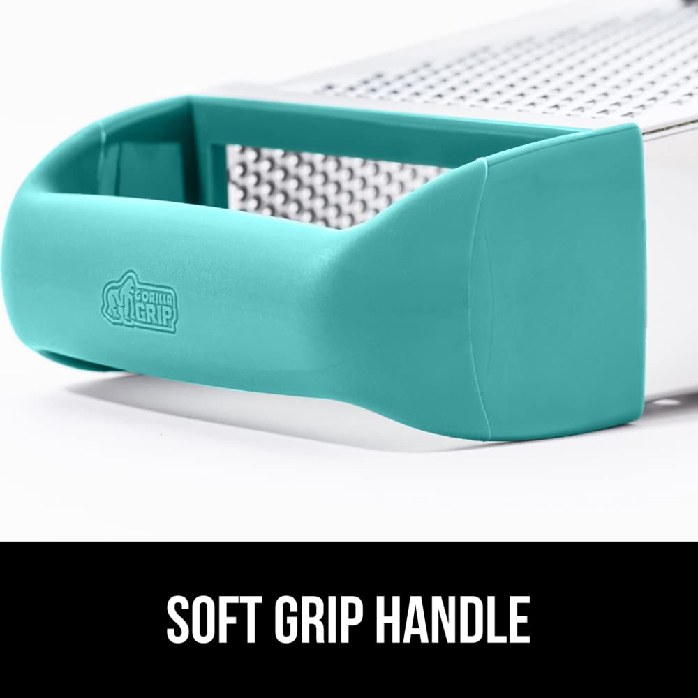 GORILLA GRIP 4-Sided Stainless Steel Cheese Grater With Container, 100% BPA-Free Box Grater, Slip Resistant Base and Handle, Grate Parmesan, Hard Cheeses, Shred Vegetables, Dishwasher Safe, Black
