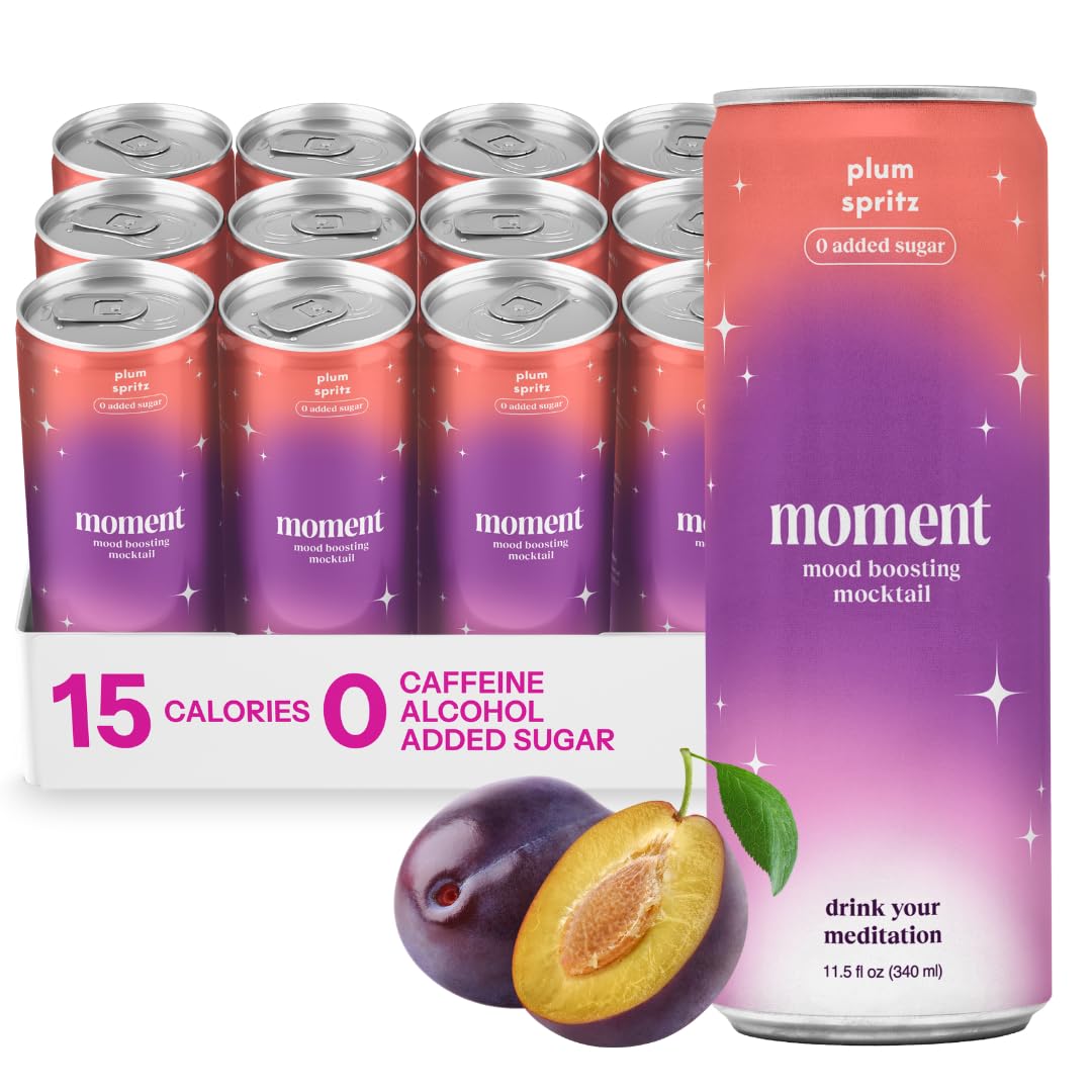 Moment Mocktails Non-Alcoholic Drinks (Shark Tank) - Calm, Clarity & Relaxation with L-Theanine & Ashwagandha - Sparkling Adaptogen Drink - 0 Sugar 0 Caffeine - 12 Pack 11.5 fl oz - Classics