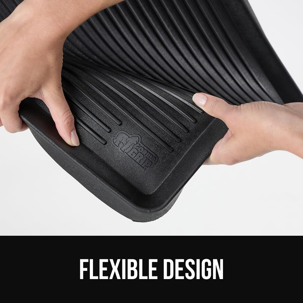 GORILLA GRIP Natural Rubber Indoor Outdoor Boot Tray for Shoes, 32x16, Waterproof Winter Mat with Raised Edges, Handles, Tear Resistant Heavy Duty Home Garage Floor Mats, Easy Clean Shoe Trays, Black