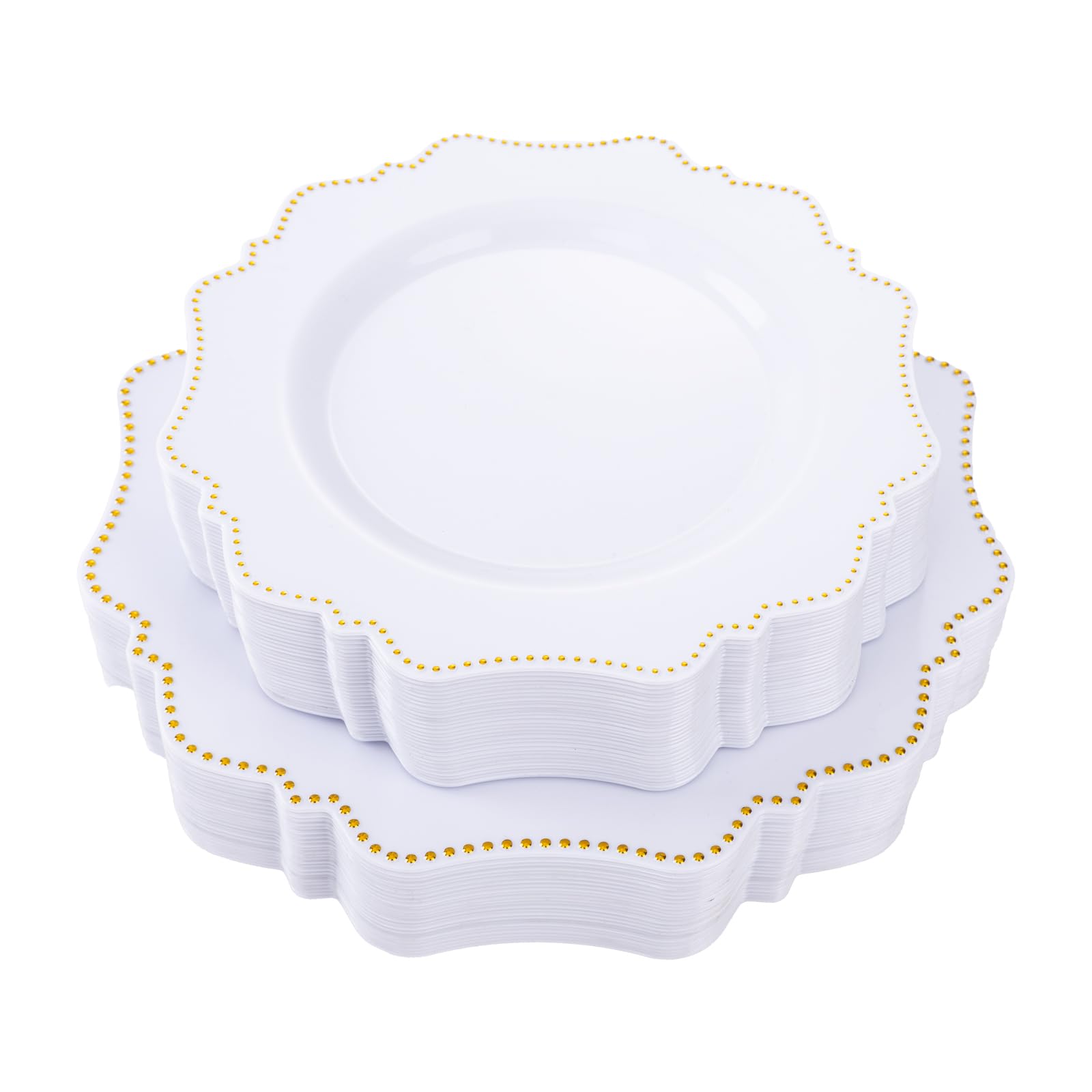 COLOSUS 60PCS White Plastic Plates for 30 guests-Fancy Plastic Beaded Plates,Plastic Plates for Party, Elegant White plates,Include 30 PCS 10.5" Dinner plates & 30PCS 8.25" Dessert plates for easter