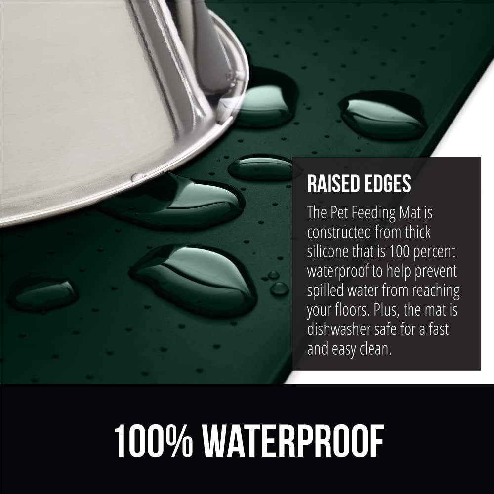 GORILLA GRIP 100% Waterproof Raised Edge BPA Free Silicone Pet Feeding Mat, Dog Cat Food Mats Contain Spills Protects Floors, Placemats for Cats and Dogs Water Bowl, Pets Accessories 18.5x11.5 Gray