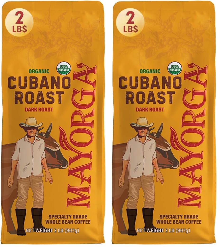 Mayorga Organic Coffee 2lb Cafe Cubano Roast - Dark Roast Whole Bean Specialty Grade Coffee, 100% Arabica, Slow Roasted, Bold and Smooth Flavor with Low Acidity - USDA Organic, Non-GMO, Kosher