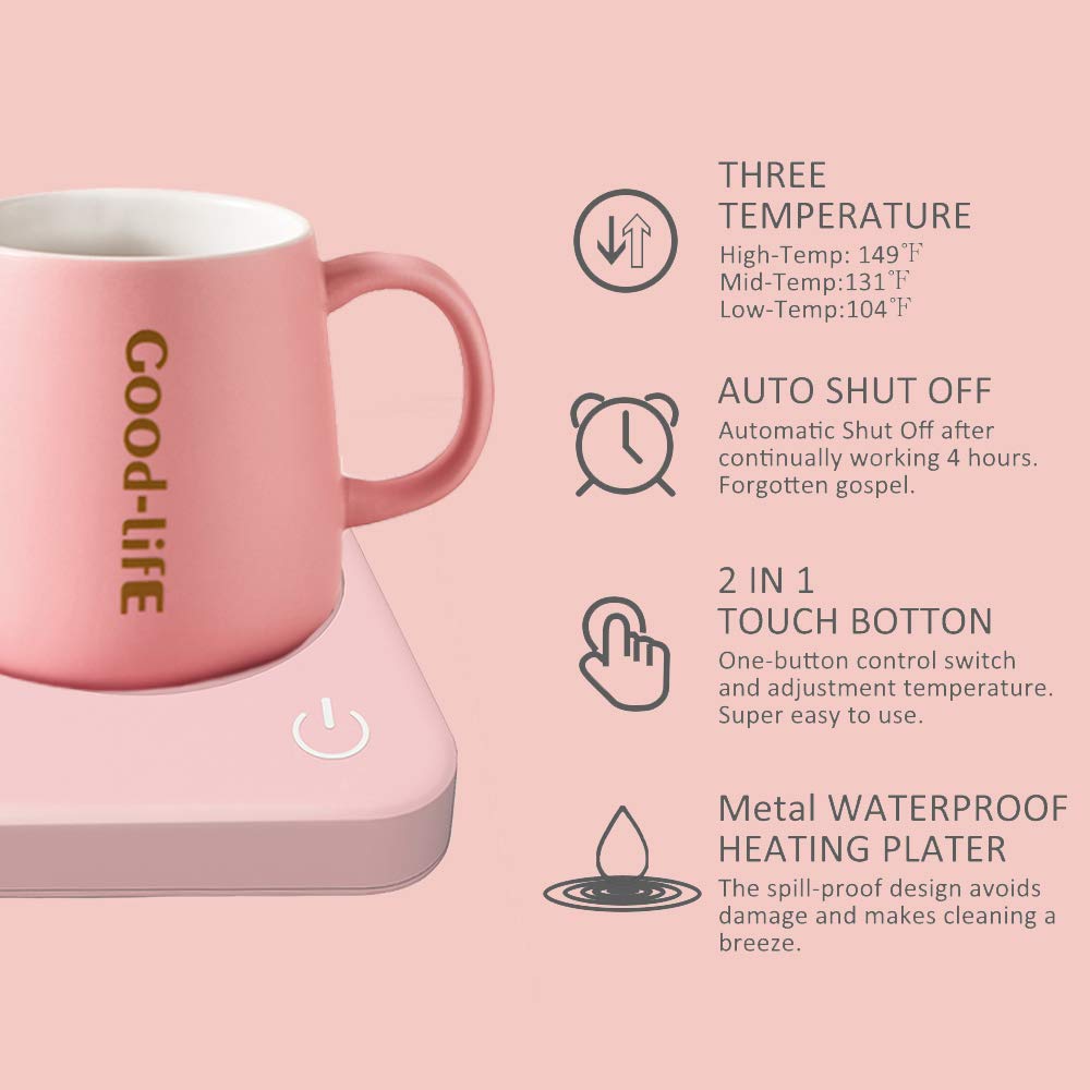 VOBAGA Imitation Wood Grain Coffee Cup Warmer & Mug Warmer for Desk, Electric Coffee Warmer Plate with 3-Temp Settings for Tea, Cocoa, Milk with Auto Shut Off After 4 Hours, Coffee Gifts for Women Men